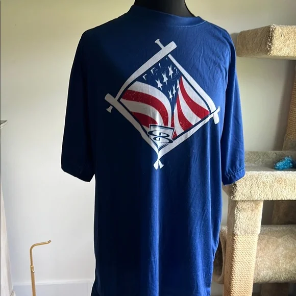 Navy Blue Baseball Flag Men's T-Shirt. Gently worn - Picture 1 of 4